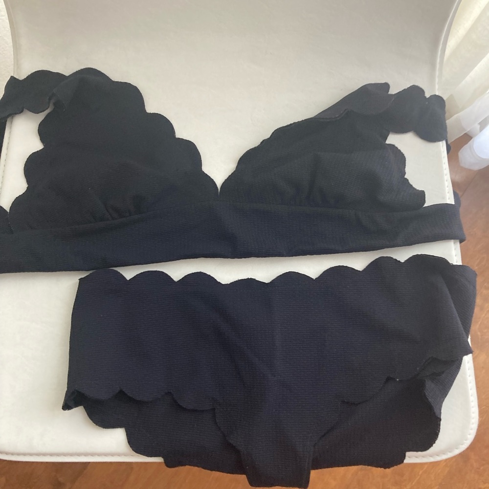 COPY - COPY - Marysia swim black scalloped bikini top and bottom m and l